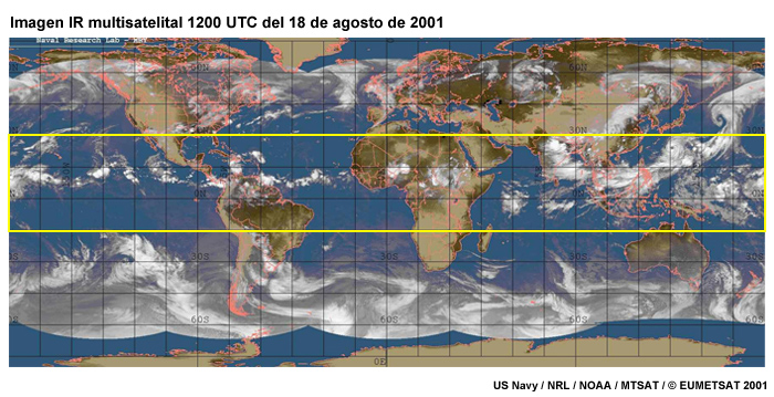 Imagen IR tomada a las 1200 UTC del 18 de agosto de 2001.