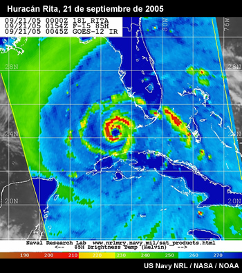 Imagen satelital de datos infrarrojos y del SSM/I para huracán Rita.