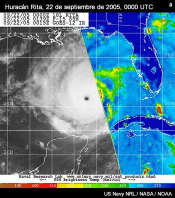 Imagen satelital de datos infrarrojos y del SSM/I para huracán Rita.