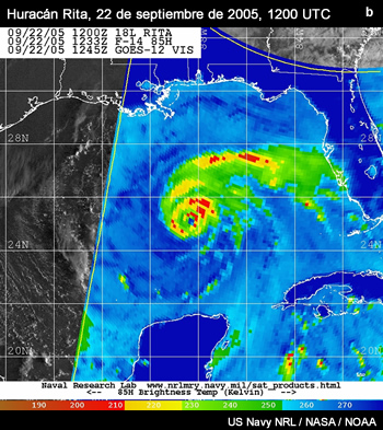 Imagen satelital de datos infrarrojos y del SSM/I para huracán Rita.