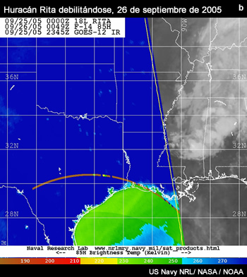Imagen satelital de datos infrarrojos y del SSM/I para huracán Rita.