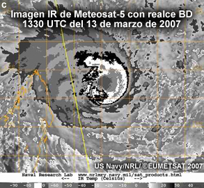 Imagen IR del ciclón tropical Indlala, 13 de marzo de 2007