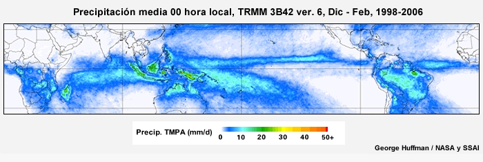 El ciclo diurno de precipitación tropical de diciembre a febrero