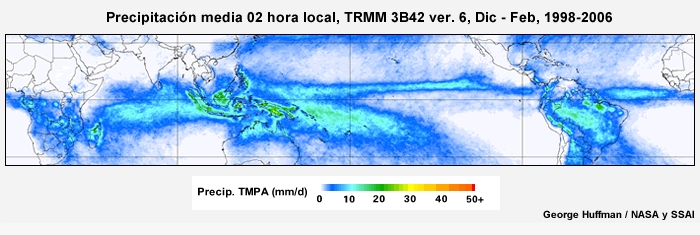 El ciclo diurno de precipitación tropical de diciembre a febrero
