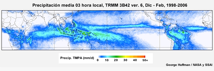 El ciclo diurno de precipitación tropical de diciembre a febrero