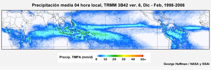 El ciclo diurno de precipitación tropical de diciembre a febrero