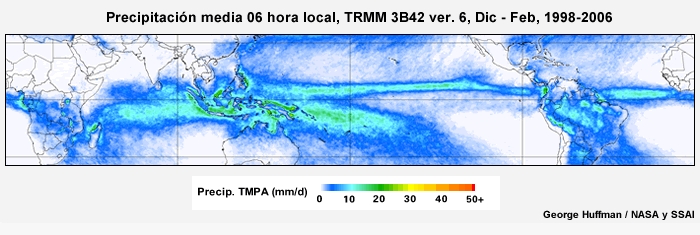El ciclo diurno de precipitación tropical de diciembre a febrero