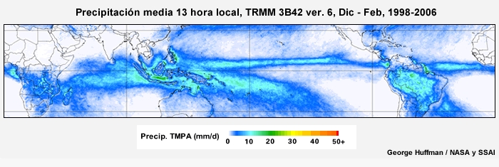 El ciclo diurno de precipitación tropical de diciembre a febrero