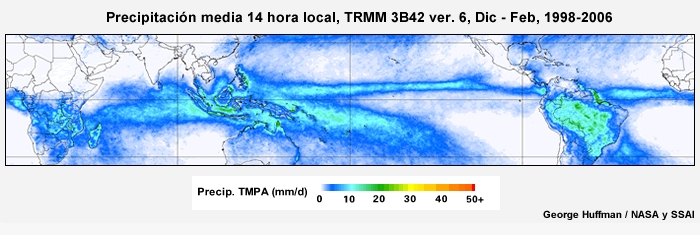 El ciclo diurno de precipitación tropical de diciembre a febrero