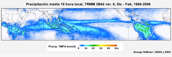 El ciclo diurno de precipitación tropical de diciembre a febrero