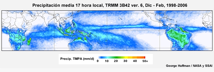 El ciclo diurno de precipitación tropical de diciembre a febrero