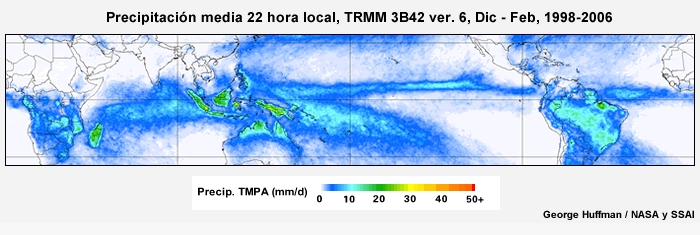 El ciclo diurno de precipitación tropical de diciembre a febrero