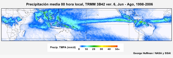 El ciclo diurno de precipitación tropical de junio a agosto
