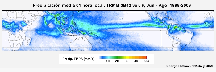 El ciclo diurno de precipitación tropical de junio a agosto