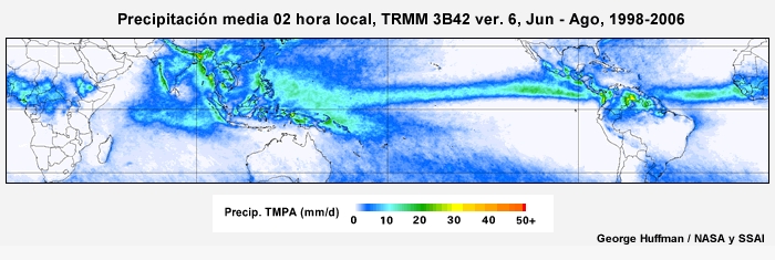 El ciclo diurno de precipitación tropical de junio a agosto