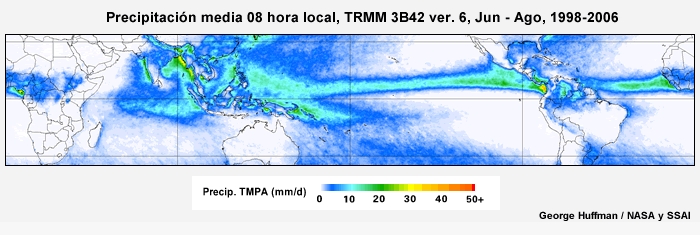 El ciclo diurno de precipitación tropical de junio a agosto