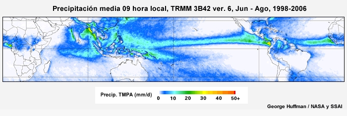 El ciclo diurno de precipitación tropical de junio a agosto