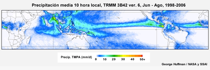 El ciclo diurno de precipitación tropical de junio a agosto