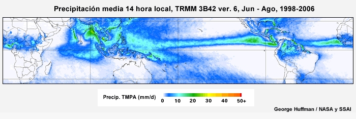 El ciclo diurno de precipitación tropical de junio a agosto