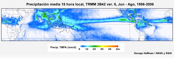 El ciclo diurno de precipitación tropical de junio a agosto