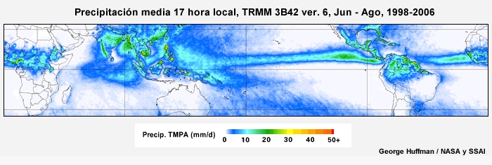 El ciclo diurno de precipitación tropical de junio a agosto