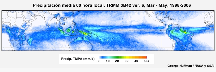 El ciclo diurno de precipitación tropical de marzo a mayo