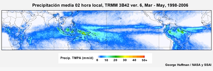 El ciclo diurno de precipitación tropical de marzo a mayo