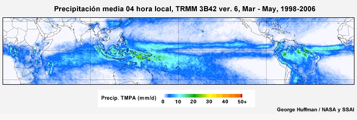 El ciclo diurno de precipitación tropical de marzo a mayo