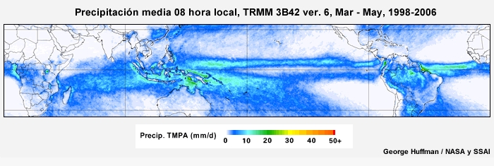 El ciclo diurno de precipitación tropical de marzo a mayo