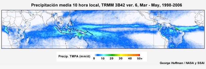 El ciclo diurno de precipitación tropical de marzo a mayo