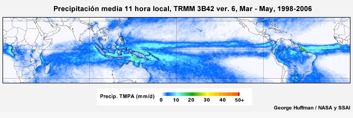 El ciclo diurno de precipitación tropical de marzo a mayo