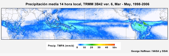 El ciclo diurno de precipitación tropical de marzo a mayo