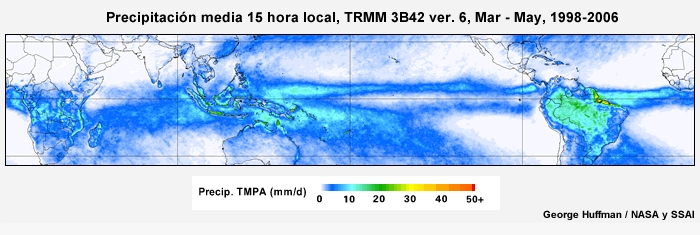 El ciclo diurno de precipitación tropical de marzo a mayo