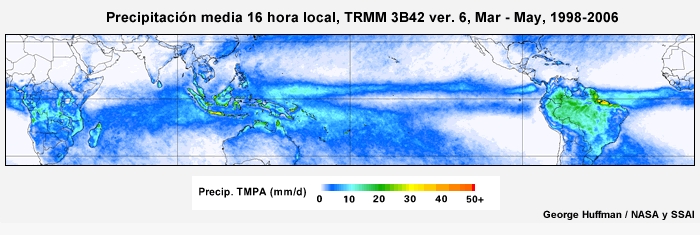 El ciclo diurno de precipitación tropical de marzo a mayo