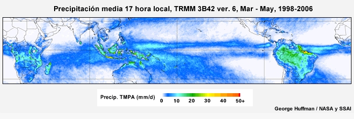 El ciclo diurno de precipitación tropical de marzo a mayo