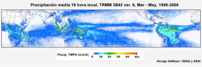 El ciclo diurno de precipitación tropical de marzo a mayo