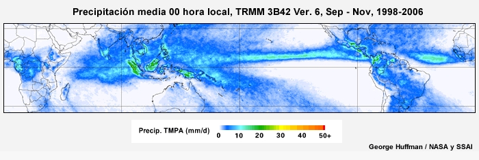 El ciclo diurno de precipitación tropical de septiembre a noviembre