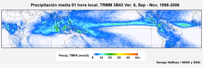 El ciclo diurno de precipitación tropical de septiembre a noviembre