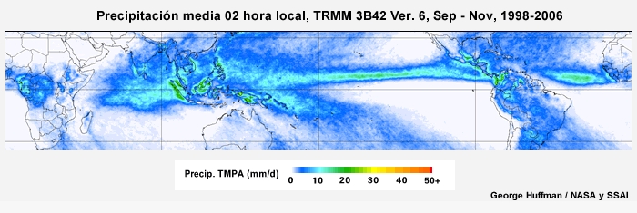 El ciclo diurno de precipitación tropical de septiembre a noviembre