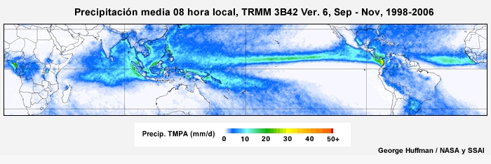El ciclo diurno de precipitación tropical de septiembre a noviembre