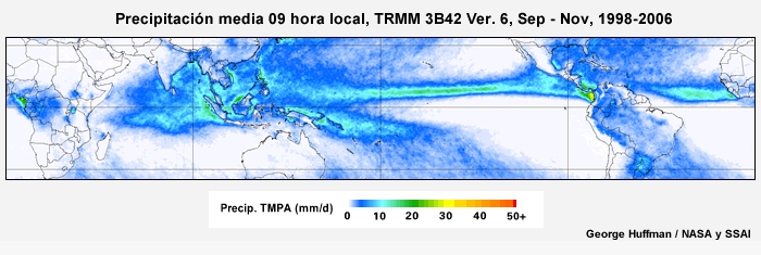 El ciclo diurno de precipitación tropical de septiembre a noviembre