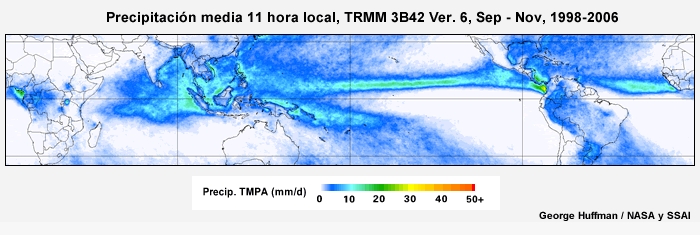 El ciclo diurno de precipitación tropical de septiembre a noviembre