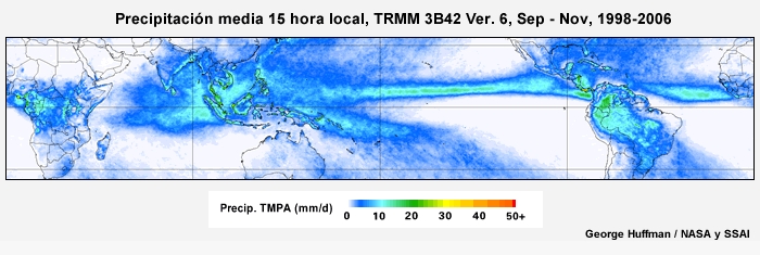 El ciclo diurno de precipitación tropical de septiembre a noviembre