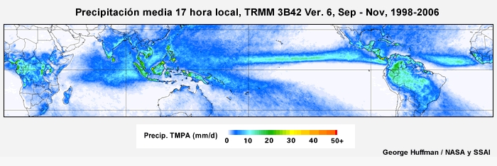 El ciclo diurno de precipitación tropical de septiembre a noviembre