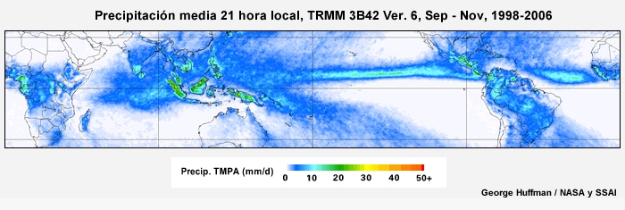 El ciclo diurno de precipitación tropical de septiembre a noviembre