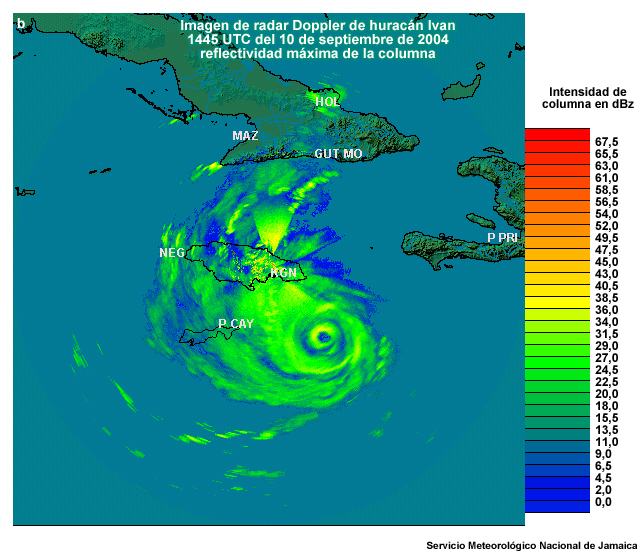 Imagen de radar doppler de huracán Iván.