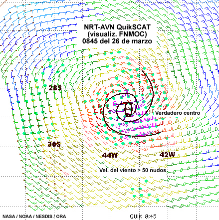 Sección especial 10-7 (3) Barrido QuikSCAT del ciclón tropical Catarina a las 0845 UTC del 26 de marzo de 2004