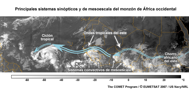 Imagen Meteosat IR de ondas tropicales del este.