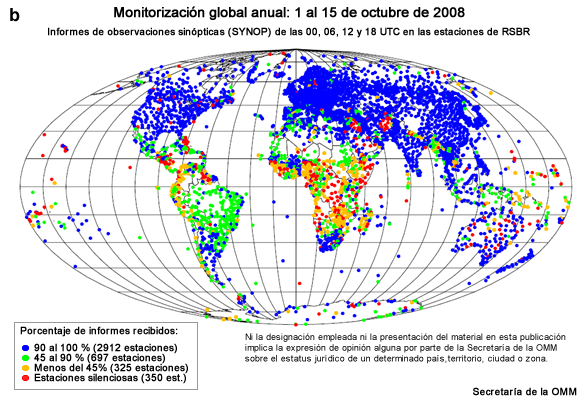 Mapa de estaciones codificado con colores según el porcentaje de su actividad de informe.