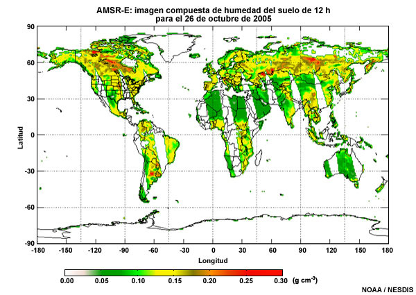Humedad del suelo medida por AMSR-E.